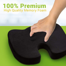 Load image into Gallery viewer, BodyHealt Coccyx Seat Cushion - Posture Support Memory Foam - Contoured with Removable & Washable Cover - Back Support Tailbone, Sciatica, Hemorrhoids, Coccyx and Lower Back Pain Relief