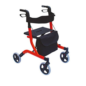 BodyHealt Euro Style Black Rollator Walker - With Seat, Backrest and Saddle Bag - Fold Up and Removable Back Support - 10-Inch Caster (Red)