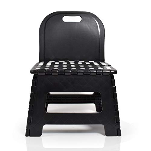 BodyHealt Folding Step Stool-Back Support- Small Collapsible Step Riser for Adults, Kids and Seniors - Portable Non-Slip Chair with Handle- 4” Stepping Stool for Kitchen, Toilet, Bathroom, Bed, Car,