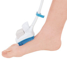 Load image into Gallery viewer, BodyHealt 33 inch Long Handle Pedicure Foot Brush with Scrubbing Pumice Stone - Shower Grip Handle - Two-Sided Bath Brush one Side Silicone Brush for Cleaning and Massaging, Opposite Side is A Pumice
