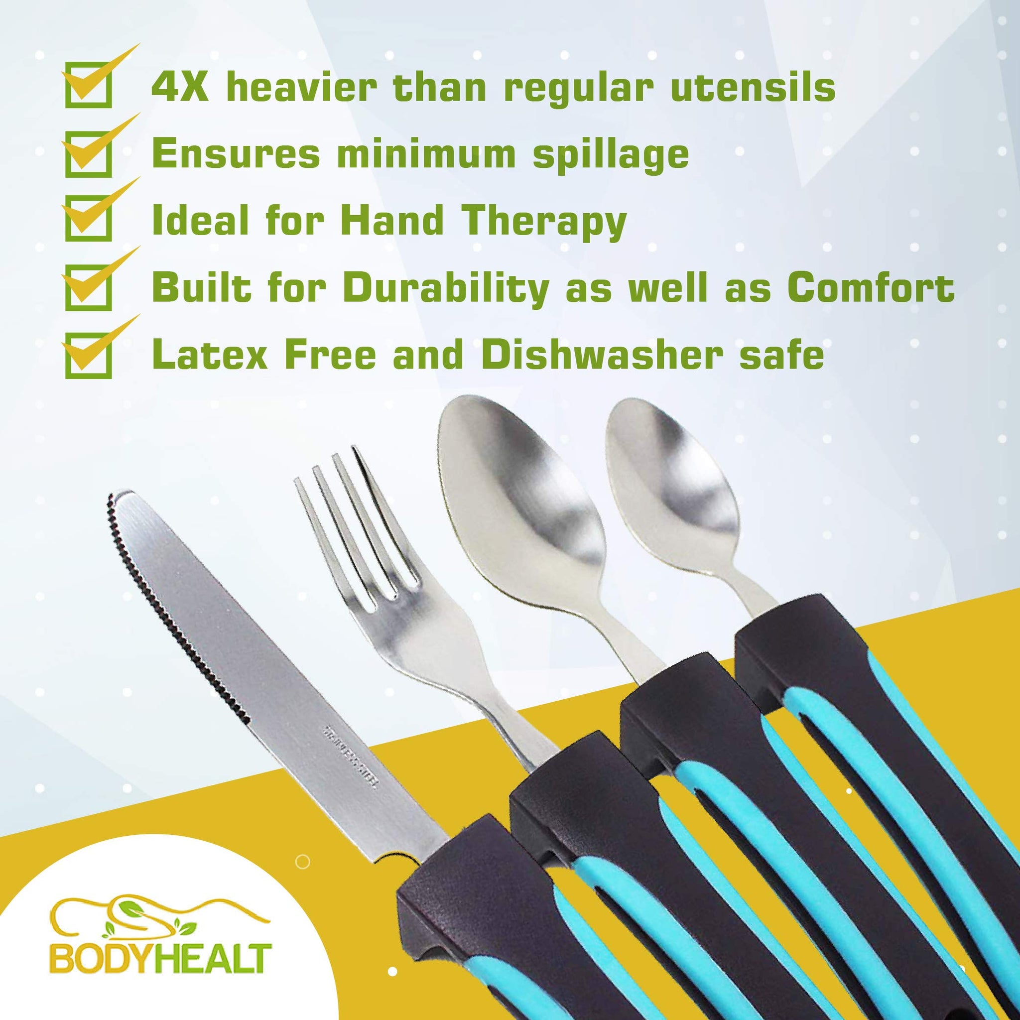 Vive Weighted Utensils (4 Piece) - Parkinson Spoon and Fork Set Plus K –  BABACLICK