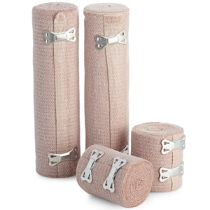 BodyHealt High Elastic Bandage Wrap, Woven Elastic Compression Rolls with Fastening Clips, Set of 4 (Includes 2 4 inch Rolls and 2 3 inch Rolls) Stretches up to 8ft (Actual Length - 4ft 4in)