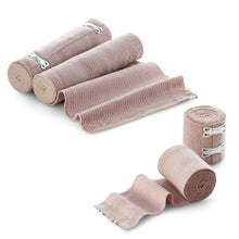 Load image into Gallery viewer, BodyHealt High Elastic Bandage Wrap, Woven Elastic Compression Rolls with Fastening Clips, Set of 4 (Includes 2 4 inch Rolls and 2 3 inch Rolls) Stretches up to 8ft (Actual Length - 4ft 4in)