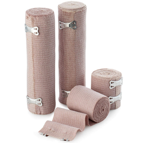 BodyHealt High Elastic Bandage Wrap, Woven Elastic Compression Rolls with Fastening Clips, Set of 4 (Includes 2 4 inch Rolls and 2 3 inch Rolls) Stretches up to 8ft (Actual Length - 4ft 4in)